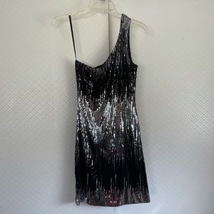 New Years Black and Silver Sequins Party Dress